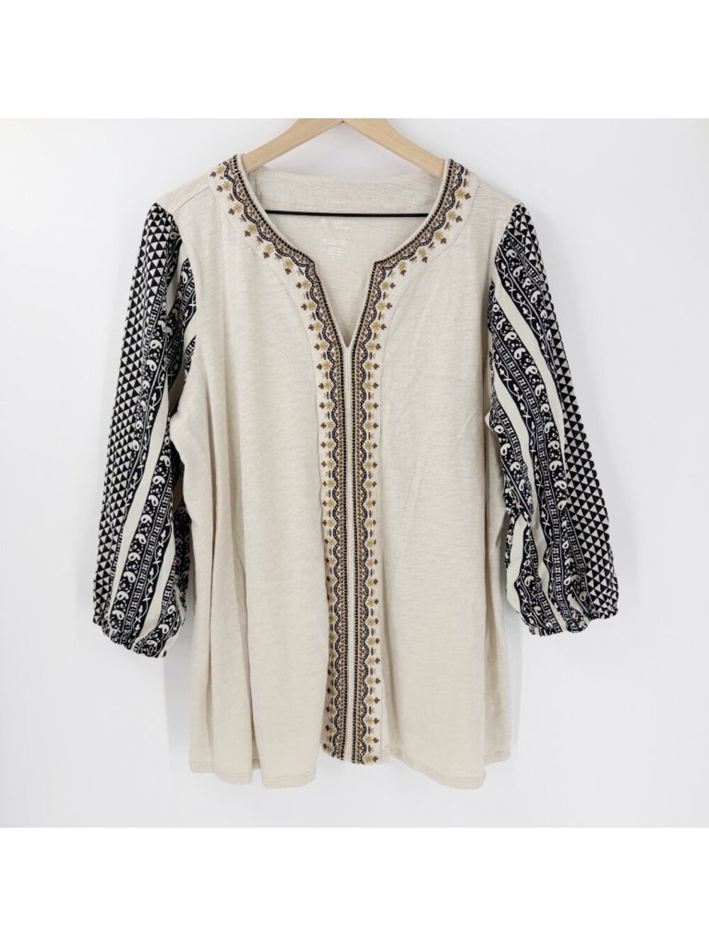 Pure Jill J.Jill Elements Mixed Media Embroidered Top XL TALL Fall Boho